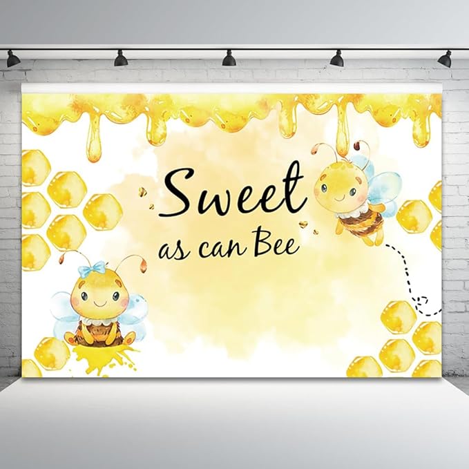10x6.5ft Baby Shower Backdrop Sweet as Can Bee Photography Background Honeycomb Honey Yellow Bumblebee Boys Girls Kids Birthday Party Banner Decorations Newborn Gender Reveal Photo Booth Prop