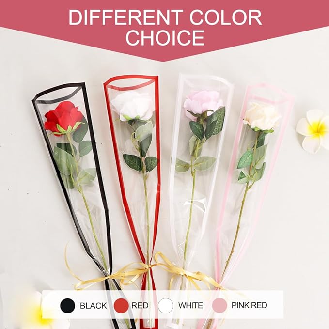BEISHIDA 100 Pcs Single Rose Sleeve Bouquet Bags Kraft Paper Flower Bouquet Wrapping Paper Clear Single Flower Sleeve Rose Packaging For Mother's Day,Wedding,Valentine's Day(15.7 X 4.7in-White)