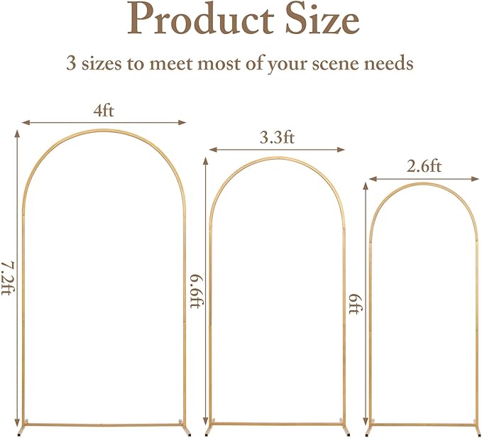 Set of 3 Metal Arch Backdrop Stand with Cover Set, (7.2FT, 6.6FT, 6FT Wedding Arch and Cover Set), Backdrop Arch for Party, Baby Shower, Birthday, and Graduation Ceremony
