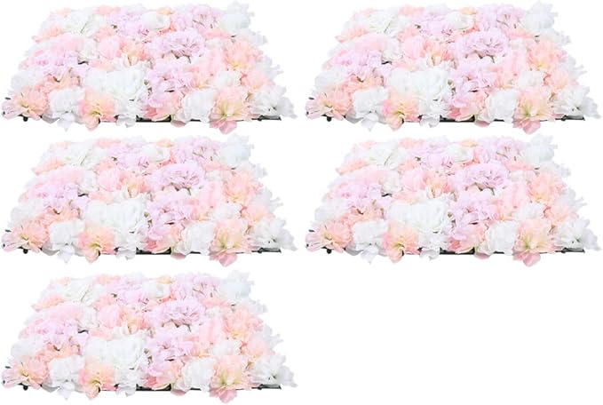 Eapmic 16"x 24" Artificial Flower Wall Panels,Flower Wall Mat Silk Flower Panels for Outdoor Garden Backyard Fence Fence Privacy Screen and Indoor Wall Decor (5Pcs Light Pink+White)