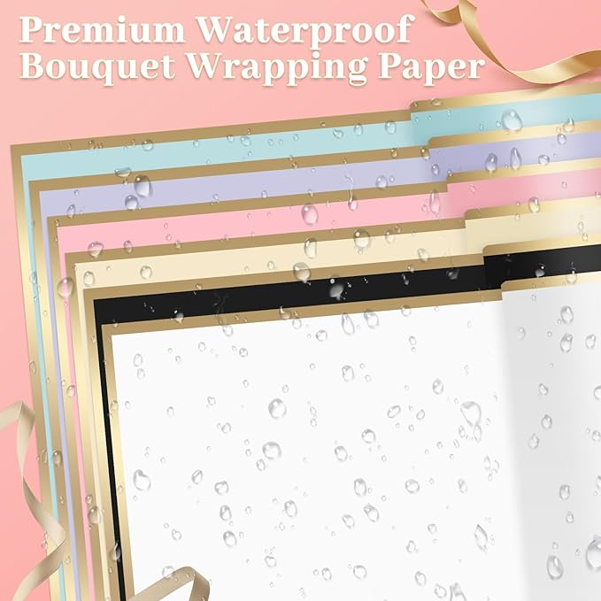 260Pcs Flower Bouquet Wrapping Paper Kit , 60 Sheets Wrapping Paper, 36 Butterflies, 8 Crowns, 1 Headband, 4 Ribbons, 15 Cards, 100 Diamond Pins, Floral Wire, 3 Stickers, 3 Tapes (White & Yellowish)