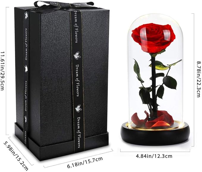 Christmas Unique Gifts for Her,Christmas Flowers for Delivery Prime,Beauty and The Beast Rose in Glass Dome,Birthday Gifts for Women Her Mom Wife Girl Grandma on Thanksgiving Anniversary Valentines