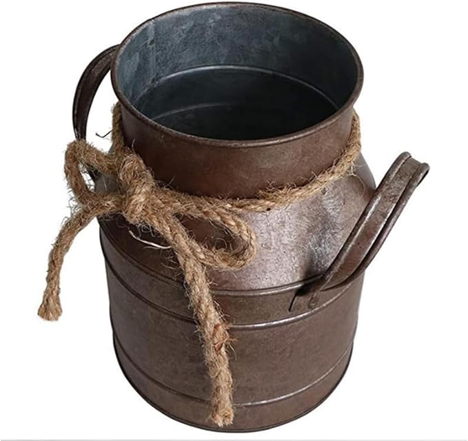 Primitive Distressed Iron Vase Bucket,Shabby Chic Classy Designed Metal Vase,Vintage Rustic Antique Decorative Flower Vase for Birthday Gift,Home Decor,Wedding,Party(5.5" L x 3.5" W x 5.9" H)