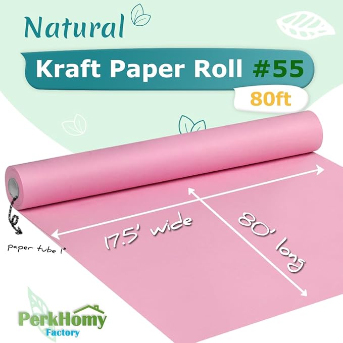 PerkHomy Light Pink Kraft Paper Roll 17.5" x 960" (80') for Gift Wrapping Bouquet Flower Art Painting Craft Writing Packaging Shipping 80GSM 55LB (Light Pink, 17.5" x 80')