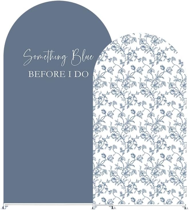 Something Blue Before I Do Arch Backdrop Cover Wedding Bridal Shower Bride to be Toile Party Arch Fabric Cover Blue Bloom Floral Baby Shower Decors (3.3X6.5ft,4285)