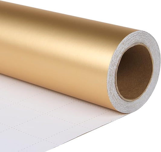 ZINTBIAL Metallic Gold Wrapping Paper Roll with Cut Lines - Solid Gold Holiday Gift Wrap for Graduation, Birthdays, Baby Shower, Wedding, Christmas - 17.5 in x 33 ft (48 sq. ft), Easy to Cut