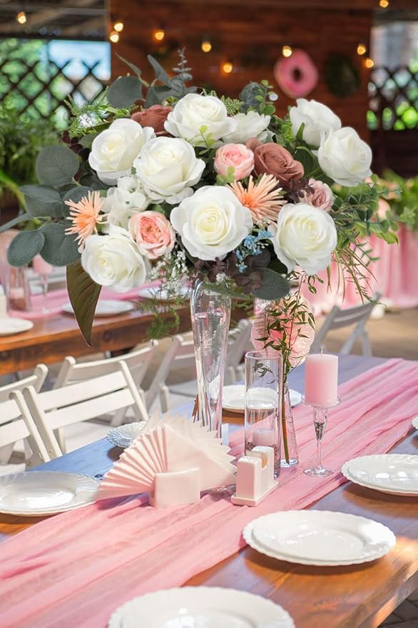 30pcs Roses Artificial Flowers Ivory Silk Roses with Long Stems Fake Flowers for Wedding Bouquet Centerpices Decorations Party Bridal Baby Shower Home Decor