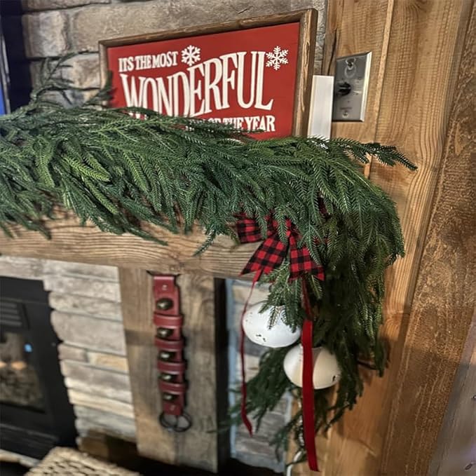 2PCS 6FT Norfolk Pine Garlands Realistic, Realistic Soft Wreath, Artificial Green Faux Cedar Pine Garland for Fireplace Mantle Indoor Outdoor Holiday Party Home Decor(2,6FT)