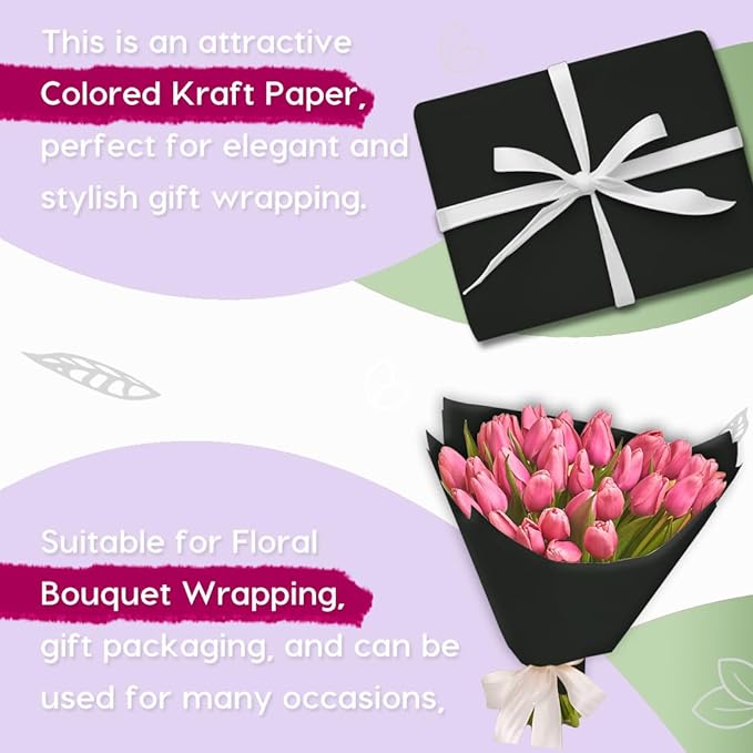 PerkHomy Black Kraft Paper Roll 48" x 3,600" (300') for Gift Wrapping Bouquet Flower Art Painting Craft Writing Packaging Shipping 80GSM 55LB (Black, 48" x 300')