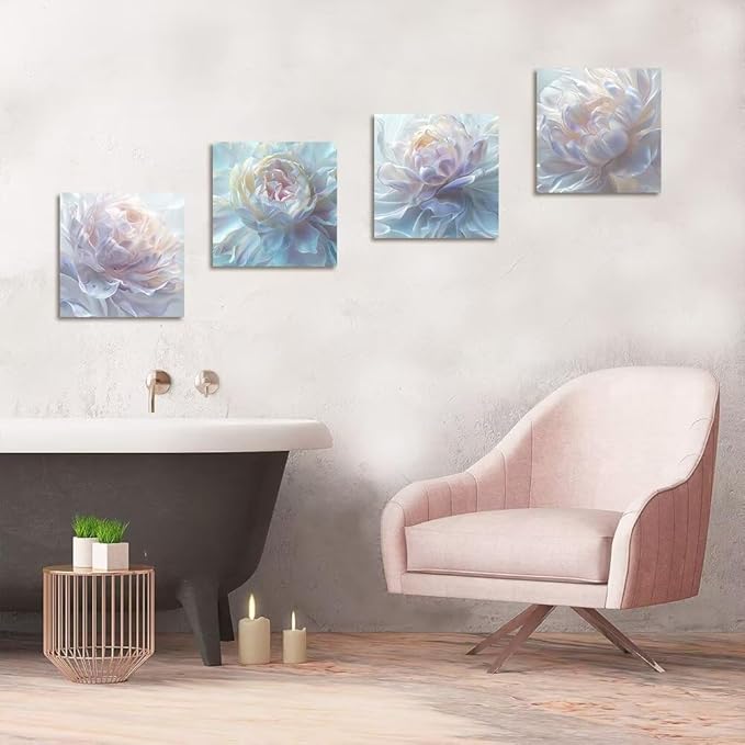 White Flower Canvas Wall Art Floral Pictures Prints Abstract Flower Wall Decor for Living Room Bedroom Bathroom Office Home Decorations Framed Artwork Ready to Hang (12''W x 12''H x 4)