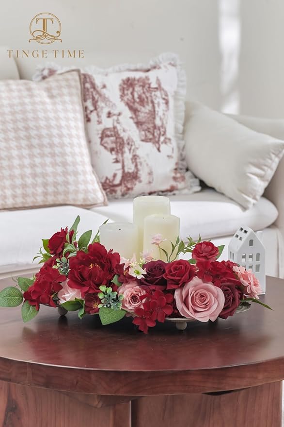 TINGE TIME Fake Flowers Artificial Flowers Peonies Bulbous Chrysanthemum Daisy Hydrangea Sunflower Violets Dahlia Daffodils Epiphyllum Orchid Cherry Blossom Camellia Leyaron (Burgundy)