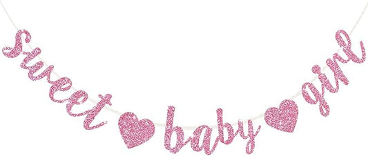 BEISHIDA Pink Glitter Girl Baby Banner,NO DIY, Pre-Strung Baby Gender Party Banner For Girls, Girls Shower Decorations,First Birthday Sweet party supplies