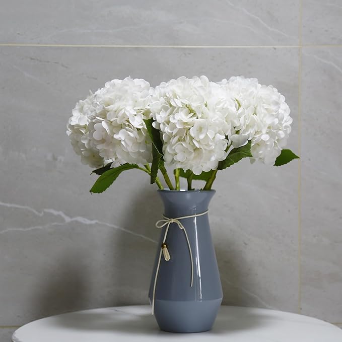 Hydrangea Artificial Flowers with Stems 6 PCS 19.3" Latex Faux Hydrangea Fake Flowers Bulk Real Touch for Vase Indoor Home Decoration Wedding Centerpieces Arrangements (White)
