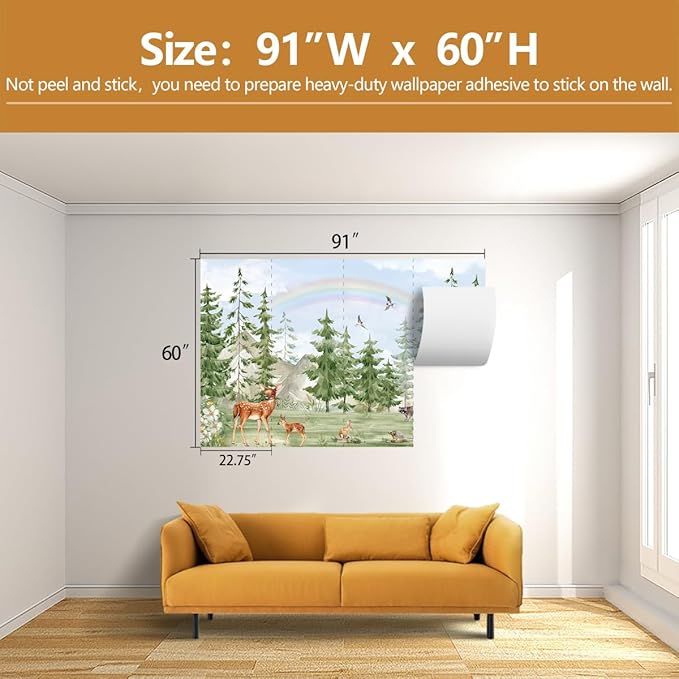 Green Pine Tree Wallpaper Safari Wallpaper Mural for Kids Room Nursery （Not Peel and Stick）