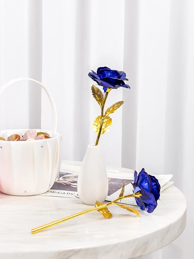 Christmas Flowers Gifts for Women, Mom Birthday Gifts for Christmas, Galaxy Glass Rose Forever Preserved Flowers Eternal Crystal Roses Xmas Gifts for Grandma Wife Sister Her Friends, Blue