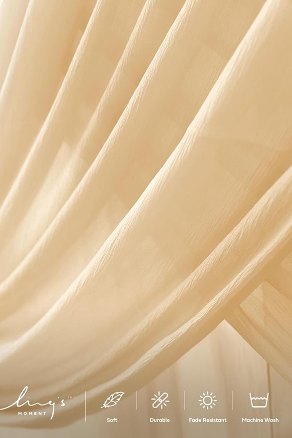 Ling's moment Brown Backdrop Curtains, 10Ft x 23Ft Beige Long Sheer Wrinkle-Free Background Backdrop Curtain&Table Cloth for Birthday Party Wedding Baby Shower Photo Booth Decor