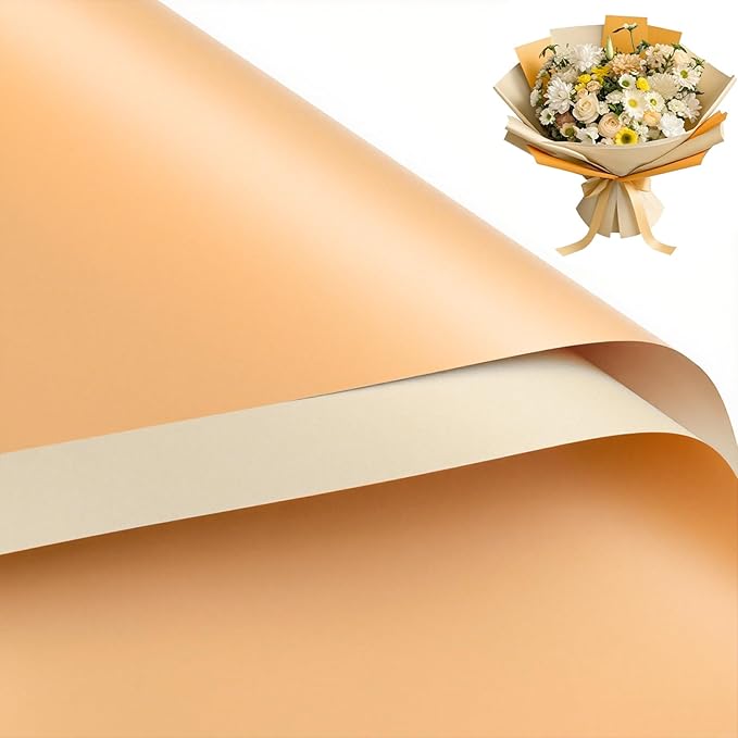 WRAPAHOLIC 20 Sheets Flower Wrapping Paper - 22.4 x 22.4 inch Creamy Color Water-Resistant Floral Bouquet Wrapping Paper, Florist Supplies Packaging for Wedding Birthday Gift DIY