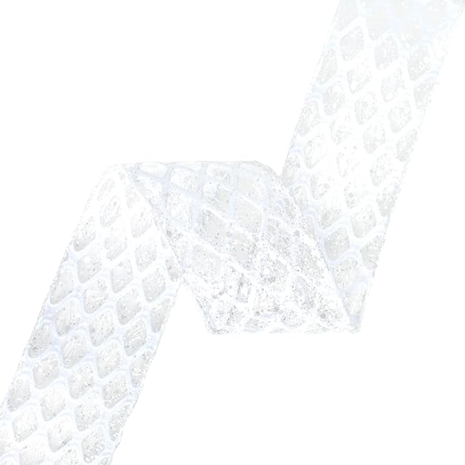 VATIN 2-1/2" White Christmas Ribbon, White Glitter Mesh Diamond Web Sequin Dots Wired Christmas Ribbon for Gift Wrapping Bow Making Wreath Supply-10 Yards