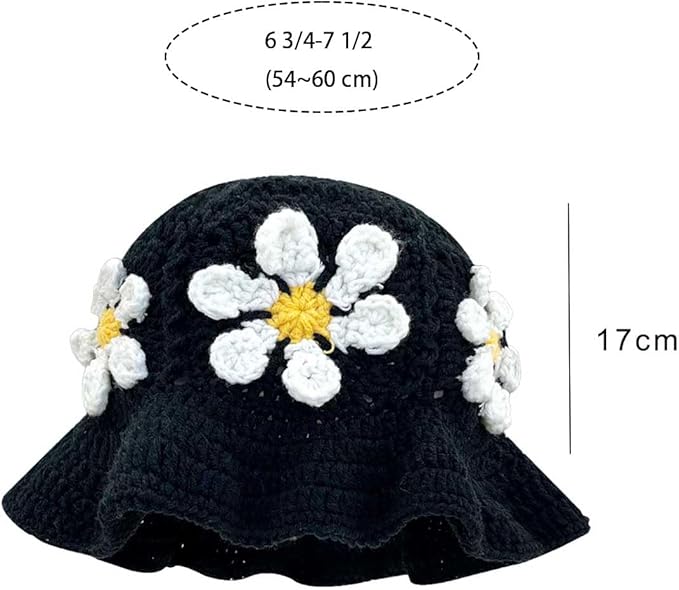Crochet Bucket Hat for Women Flower Knit Hat Hollow Out Foldable Cap Hats