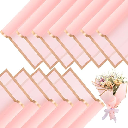 Yahenda 420 Sheet Flower Wrapping Papers Flower Bouquet Paper with Gold Edge Korean Style Bouquet Wrapping for Floral Supplies Wedding Anniversary DIY Gifts, 23 x 23 Inch(Pink)
