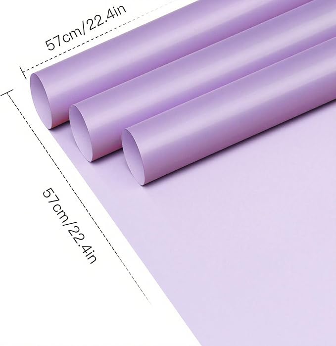 LeZakaa 20 Sheets Flower Wrapping Paper, Waterproof Reversible Floral Bouquet Paper, Lighet Purple Design for Valentines, Mothers Day, Party, Birthday, Wedding, Bridal Shower, Baby Shower