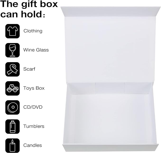 Aimyoo White Collapsible Gift Box with Magnetic Closure Lids 10.5x7x3 in, Bridesmaid Groomsman Proposal Boxes, Rectangle Storage Box 3 Pack