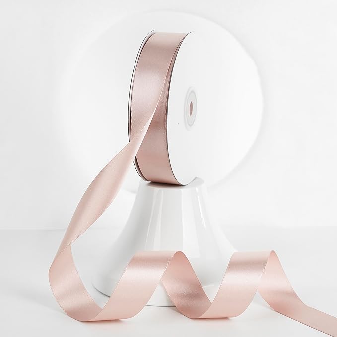 MEEDEE Rose Gold Ribbon 1 Inch Rose Gold Satin Ribbon Lux Double Faced Satin Ribbons by 50 Yards Polyester Wrapping Ribbons for Crafts, Wedding, Flower Bouquet, Holiday Decorating