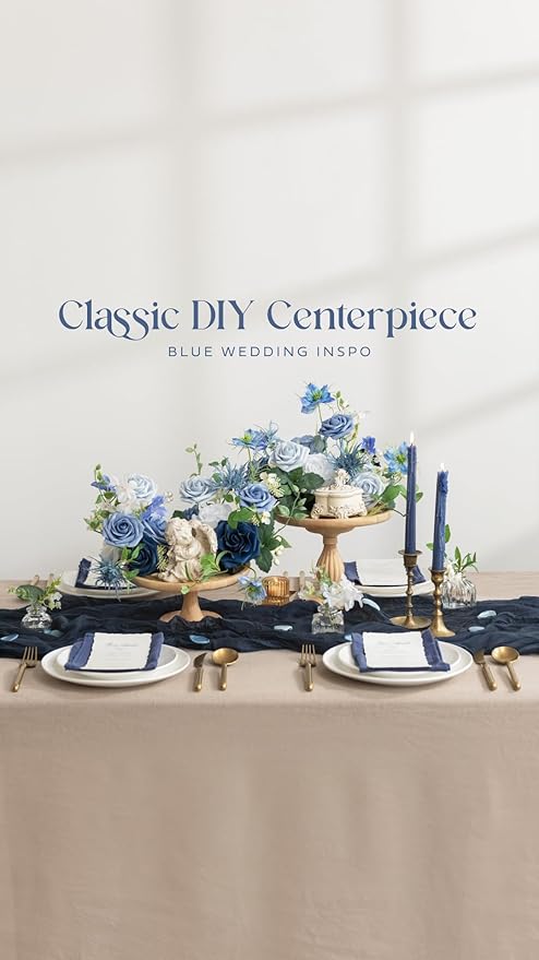 Ling's moment Artificial Flowers 25Pcs Dusty Blue & Navy Roses Decor w/Stems,3" Real Touch DIY Foam Floral for Wedding Bouquet/Centerpieces, Outdoors Party Backdrop, Room/Table, and Garden/Pot Decor