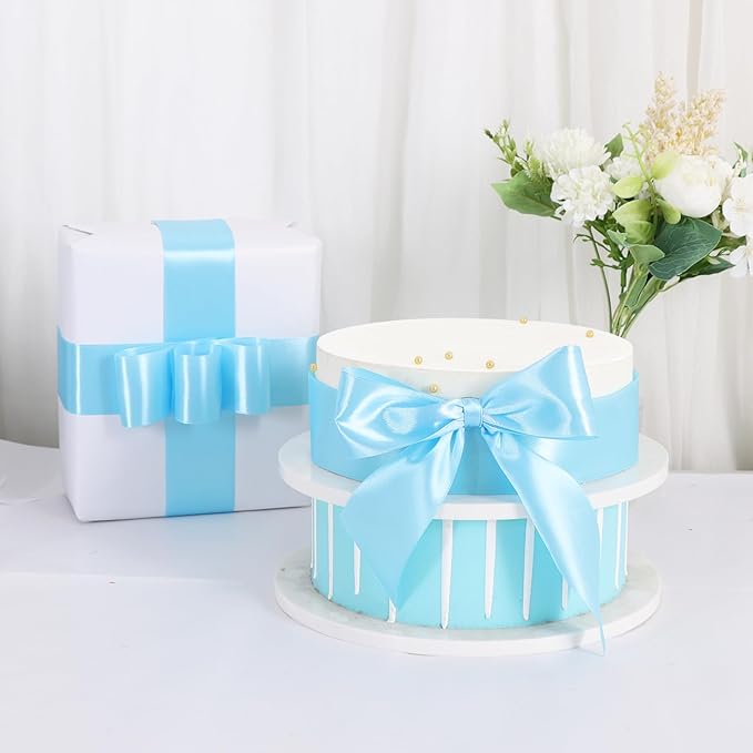 TONIFUL 2 in x 25 Yds Wide Light Baby Blue Satin Ribbon Solid Fabric Ribbons Roll for Crafts Chair Sash Valentine's Day Gift Wrapping Invitation Cards Floral Hair Bows Sewing Party Wedding Decoration