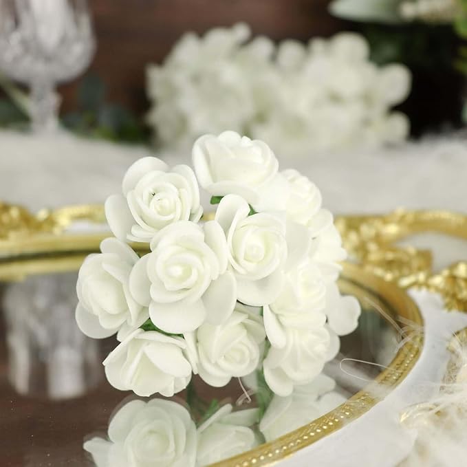 Efavormart 48 Roses | 4" Tall Ivory Real Touch Artificial DIY Foam Rose Flowers with Stem, Craft Rose Buds