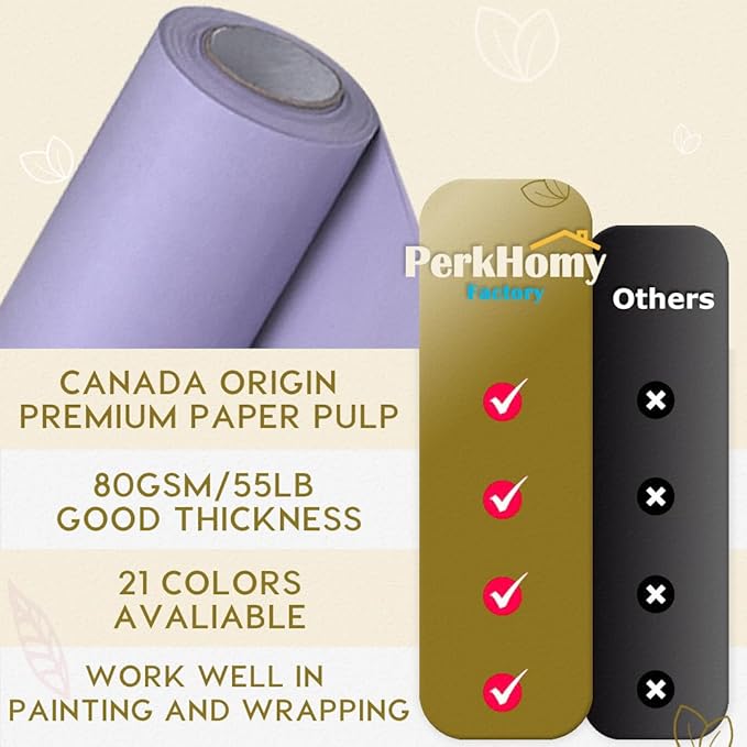 PerkHomy Light Purple Kraft Paper Roll 48" x 3,600" (300') for Gift Wrapping Bouquet Flower Art Painting Craft Writing Packaging Shipping 80GSM 55LB (Light Purple, 48" x 300')