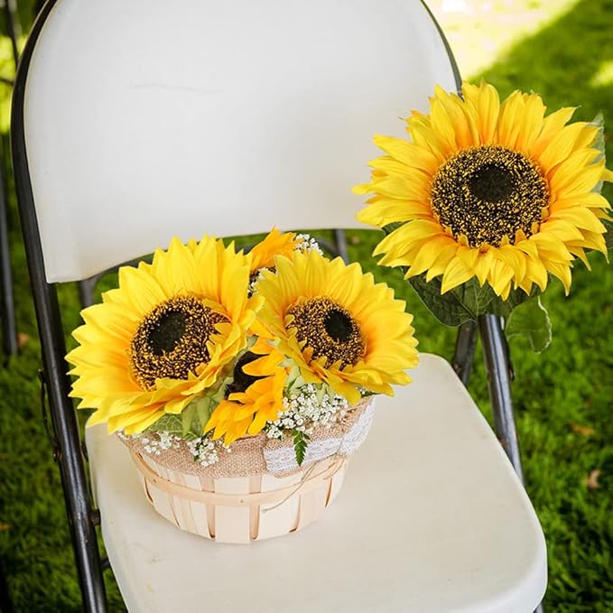 Large Sunflowers Artificial Flowers 9" Full Bloom Long Stem Artificial Sunflower 33" Tall Sun Flowers Giant Silk Sunflowers with Stem Fake Sunflower Floral Arrangement for Home Wedding Decoration