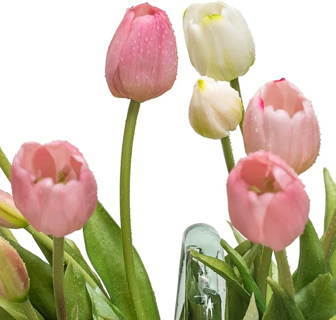 40pcs Artificial Tulips Flowers Real Touch Fake Latex Bouquet for Wedding Party Office Home Kitchen Decoration(Light Purple Suit 40pcs)