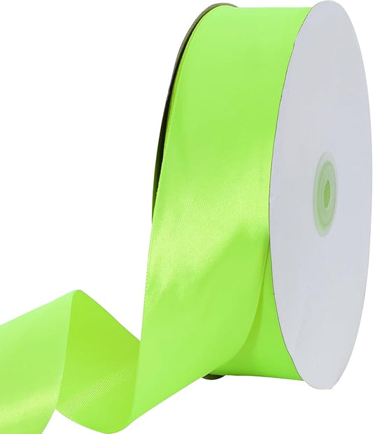 TONIFUL 1-1/2 Inch (40mm) x 100 Yards Fluorescent Green Wide Satin Ribbon Solid Fabric Ribbon for Gift Wrapping Chair Sash Valentine's Day Wedding Birthday Party Decoration Hair Floral Craft Sewing