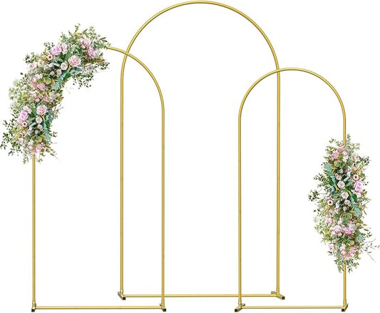 Wedding Arch Backdrop Stand Set of 3(7.3FT/6.6FT/6FT),Metal Balloon Arch for Wedding Ceremony Baby Shower, Outdoor Indoor Birthday Party,Garden Floral Arch Backdrop Stand Decoration, Gold