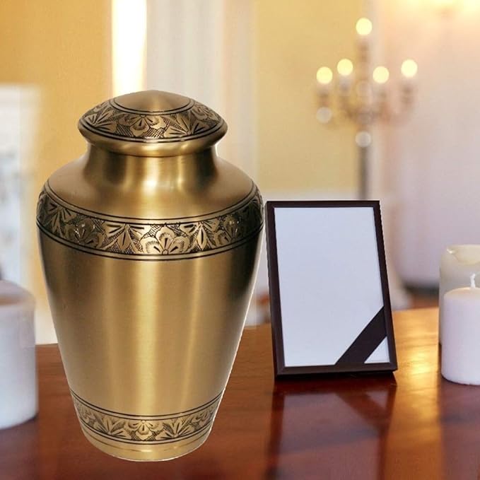 MEMORIALS 4U Custom Engraved Cremation Urn - Handcrafted Urn for Human Ashes - Affordable Urn for Ashes with Velvet Bag (Gold)