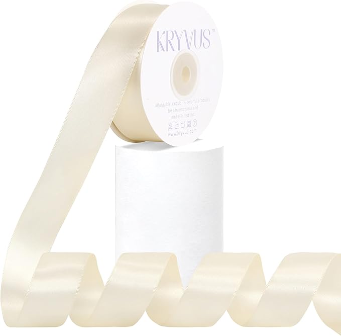 Cream Satin Ribbon, Double Faced 1 Inch X 25 Yards Cream Ribbon, Premium Satin Ribbon for Gift Wrapping, Crafts, Hair Bow Making, Sewing, Flower Bouquet, Wedding Party Decor