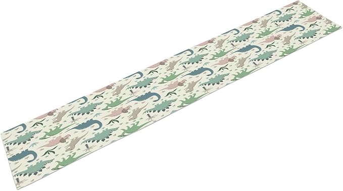 Cartoon Dinosaur Table Runner,Kids Boys Cute Colorful Animal Dino Abstract Print Tablecloth Burlap for Hotel Indoors Outdoor Dining Room Kitchen Holiday Party, 13x90in