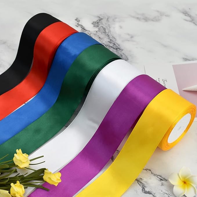 TONIFUL 2 Inch x 25 Yards Wide White Satin Ribbon Solid Fabric Ribbon for Gift Wrapping Crafts Chair Sash Eternal Flower Invitation Cards Hair Bows Sewing Party Wedding Decoration Halloween Christmas