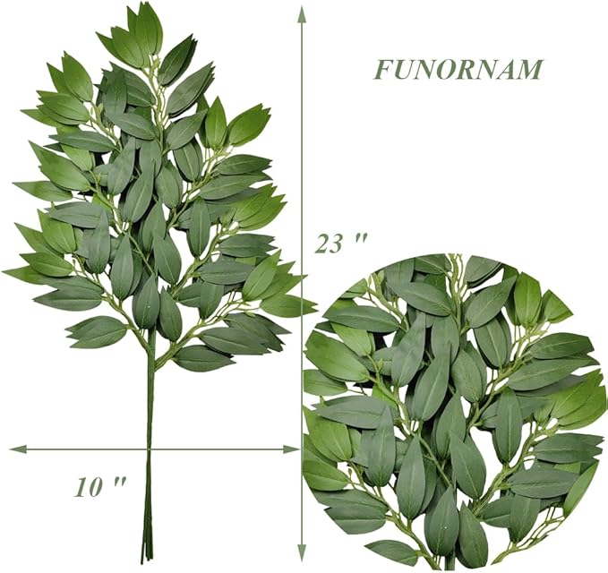36Pcs Italian Ruscus Greenery Stems Artificial Silk Greenery Leaves for DIY Wedding Arch Bouquet Filler Table Centerpieces Home Indoor Decor