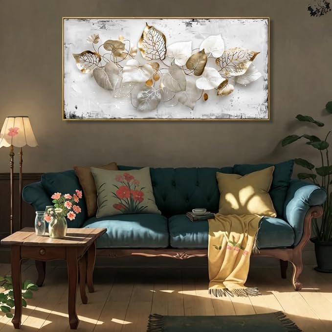 Wall Art Leaf Modern Botanical Artwork Canvas Painting for Living Room Bedroom Dining Room Home Office Decor 24"x48" with Framed
