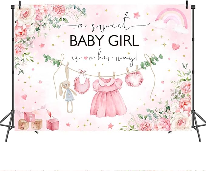Mocsicka Sweet Baby Girl Princess Pink Greenery Party Decoration for Girl Baby Shower Photo Booth (Pink, 6x4ft)