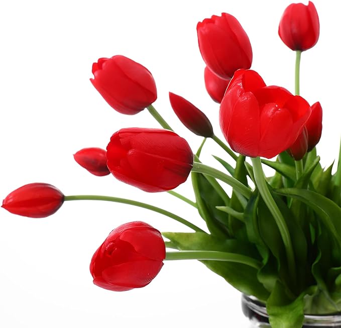 10PCS Black Red Fake Tulips Artificial Flowers Real Touch Latex Faux Tulips UV Resistant Fake Flowers Bouquet for Table Home Decor Party Wedding Garden Decoration