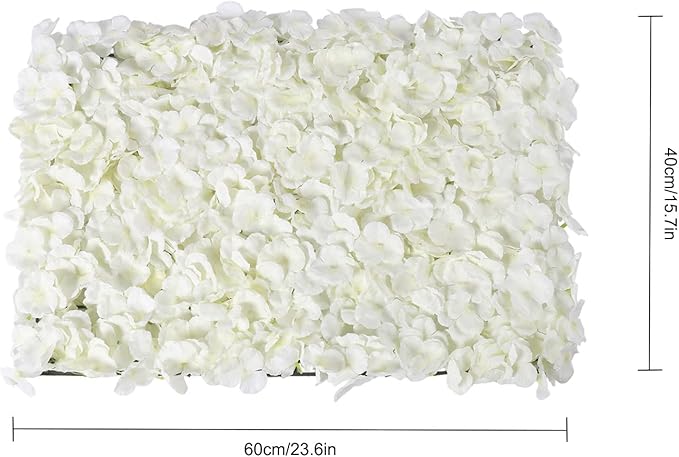 LOYALHEARTDY 10 PCS Artificial Flower Wall Panel 24" x 16" Faux Flowers Wall Decoration Miky-White Hydrangea Flower Panels Wall for Home Party Wedding Christmas Festival Photo Backgdrop Decor