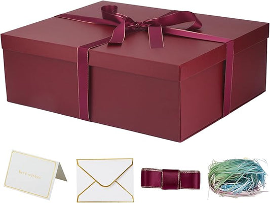 YINUOYOUJIA Large Gift Box 16.5x13x5.5 inches,Burgundy Boxes for Presents,Birthday,Valentine's Day,Mother's Day,Christmas,Anniversary.