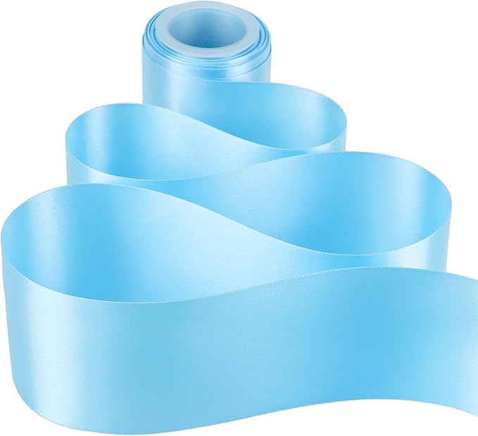 MEEDEE Blue Satin 3 Inch Ribbon Lux Double Faced Satin Ribbon by 10 Yards Light Blue Wide Ribbons for Baby Shower, Baby Blue Ribbons for Christmas Tree, Crafts, Flower Bouquet, Wedding