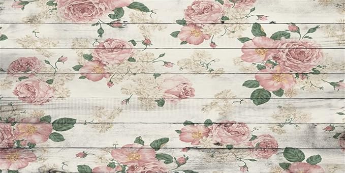 AOFOTO 20x10ft Vintage Wood Plank Rose Flower Photography Background Retro Wooden Board Pink Floral Wedding Backdrop Mother's Day Lady Girl Kid Woman Portrait Valentine's Day Photo Studio Props Vinyl