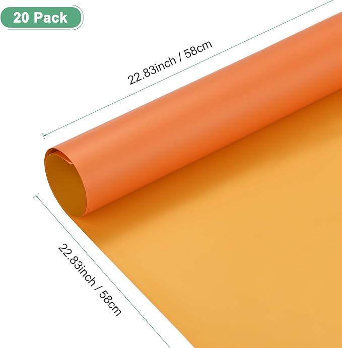 M METERXITY 20 Sheets Flower Wrapping Paper Bouquet, 23 Inch Double-Sided Orange & Apricot BOPP Waterproof Floral Wrapping Paper Flower Packaging DIY for Wedding/Party/Gift Bouquet Wrap Paper