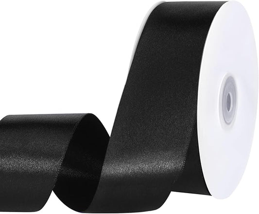 Black Ribbon 1 1/2 inch 60 Yards Satin Craft Fabric Ribbon for Halloween Decor Gift Wrapping Floral Flower Bouquet Bows Making Party Clothes Christmas Decorations