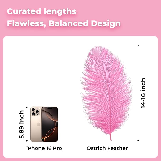 Piokio 10 pcs Pink Ostrich Feathers 14-16 inch(35-40 cm) Bulk for Wedding Party Centerpieces, Gatsby Decorations